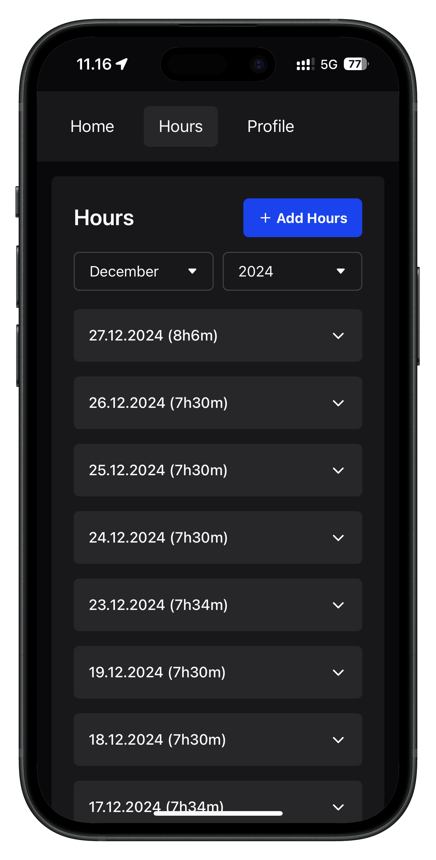 Timeoversigt screenshot