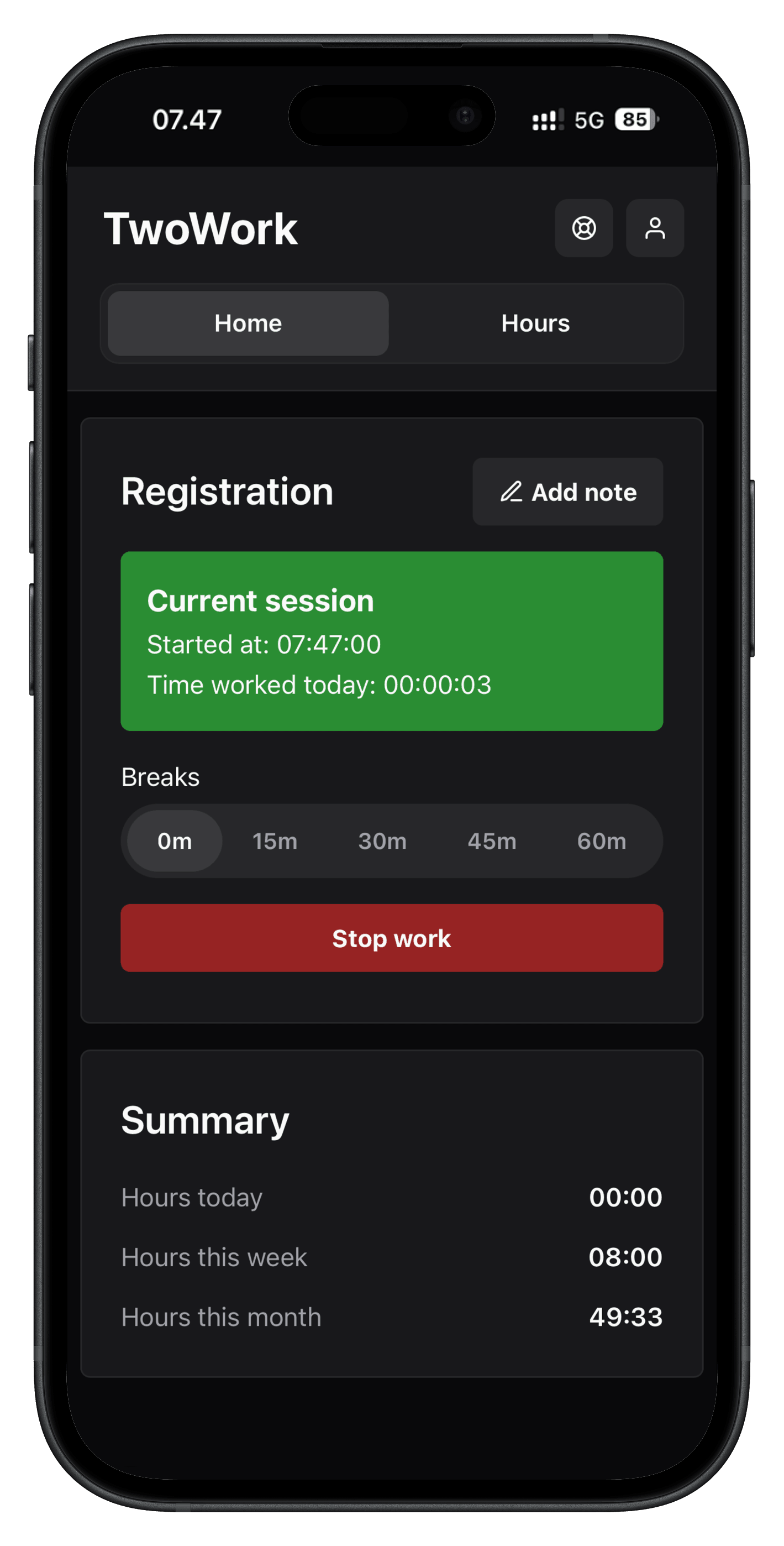 Registration screenshot